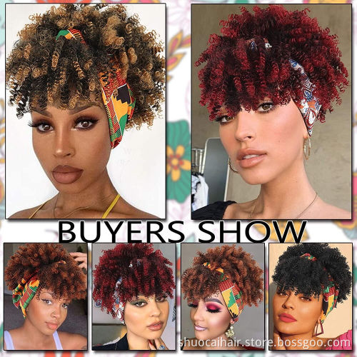 Hot Selling Headband Wigs for Black Women Synthetic Short Afro Kinky Curly Wigs headband wig for women Baby Hair For Black Women